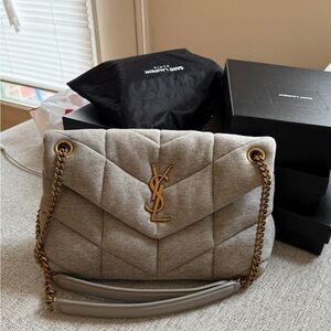 Yves Saint Laurent Gray Quilted Chain Loulou jersey Bag